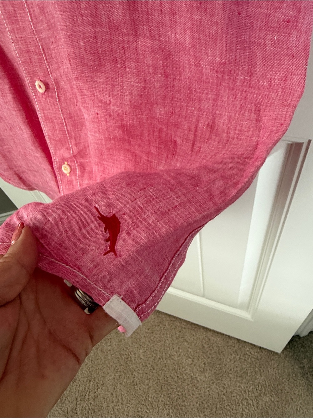Tommy Bahama Pink Short-Sleeve Linen Blend Button-Up Shirt - Picture 2 of 6
